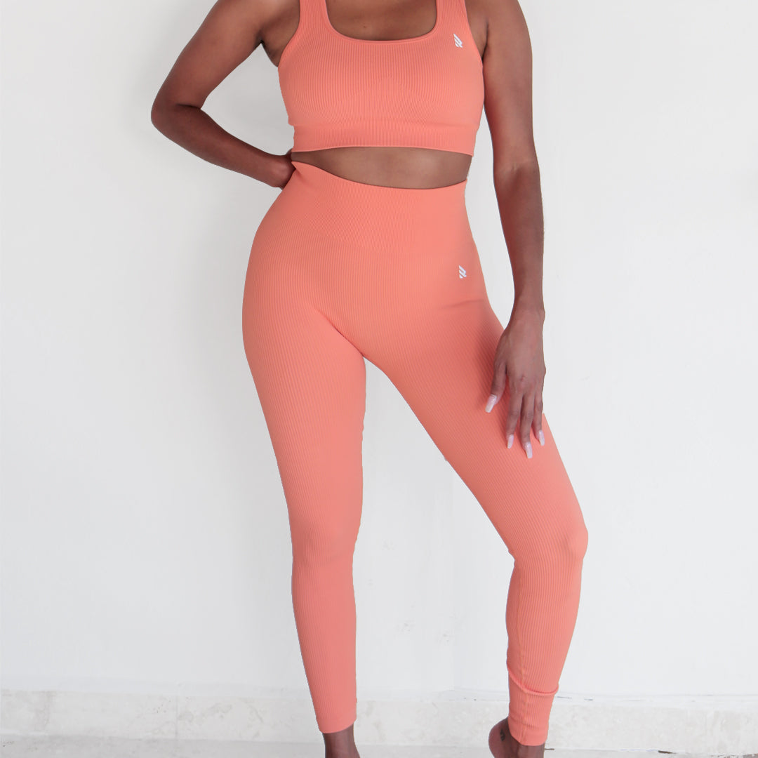 Ribbed Leggings Set in Peach